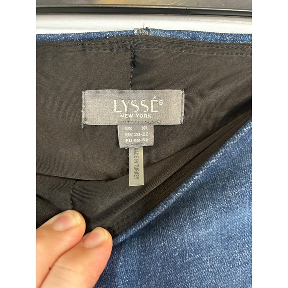 Lysse New York Womens XL Dark Wash Straight Leg Pull On Denim Leggings Raw Hem - Picture 3 of 4